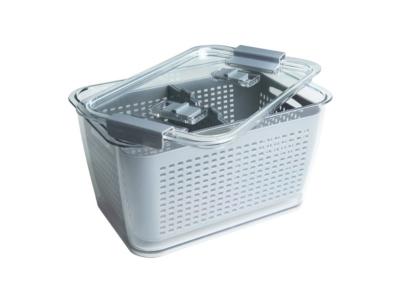 Kitchen Spaces Colander Stackable Food Storage Bin, Large, Gray, 11"L x 7"W x 9"H - Image 1
